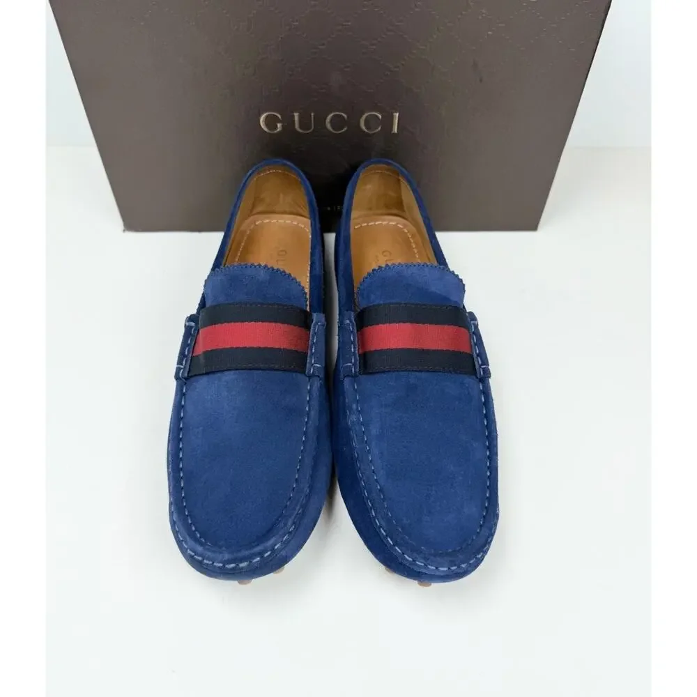 Size 9.5G/10US - Gucci Signature Web Blue Suede Loafers💙